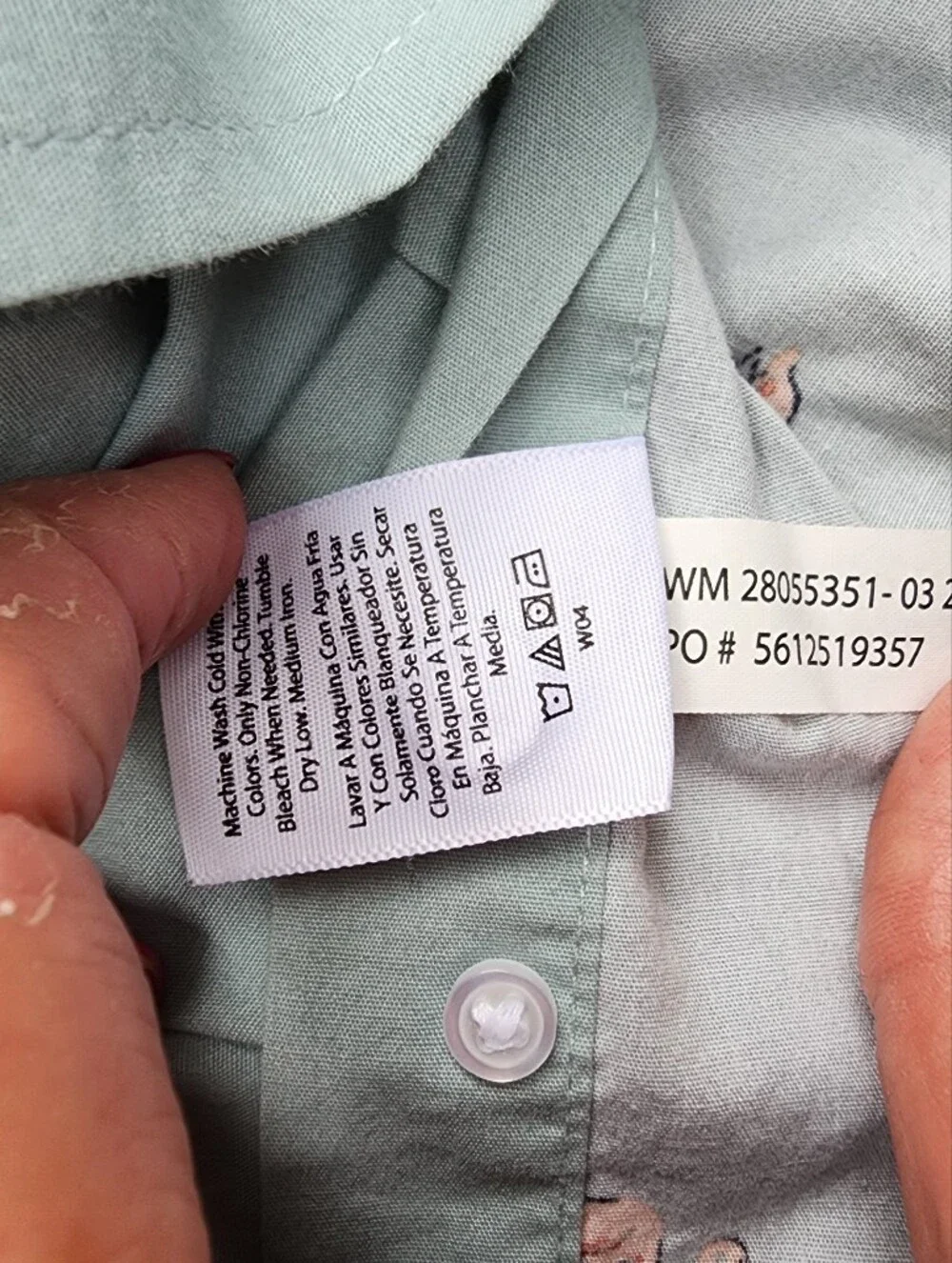 George Men’s Sage Green Pink Flamingo Print Short Sleeve Button Down L 42-44